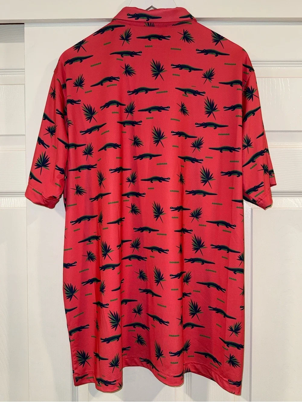 Waggle Chubbs Performance Golf Polo in Pink Coral Tropical Alligator - Picture 5 of 5
